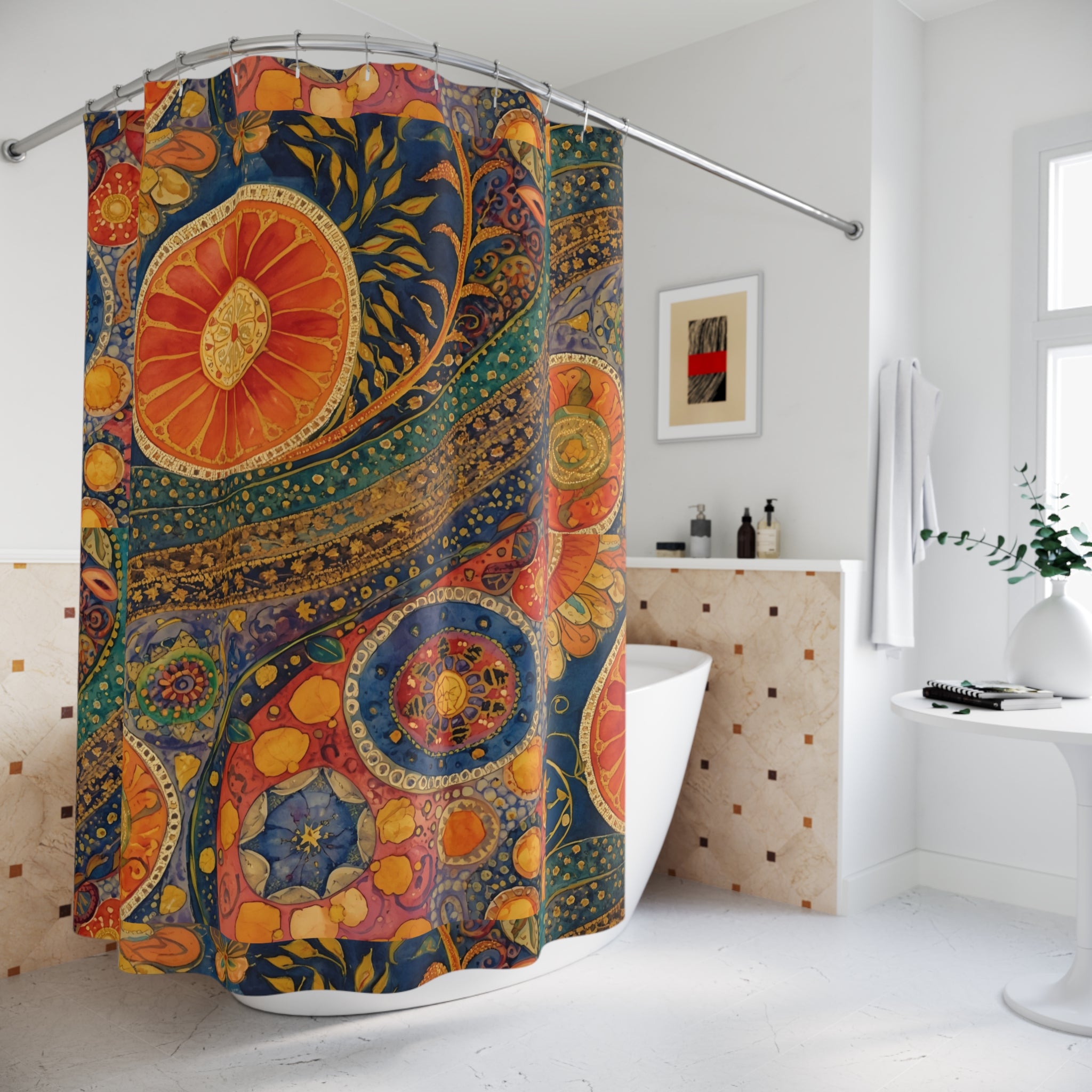 Bohemian Shower Curtain - Vibrant Floral Bathroom Wall Art and Colorful Home Accessory for Boho Style - Rosetta Creative Boutique
